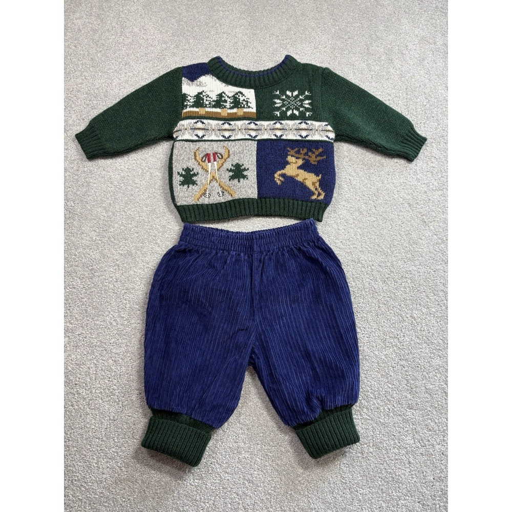 1990s Baby Togs Infant Boys Knit Winter Sweater And Corduroy Pant Set Size 3-6 M